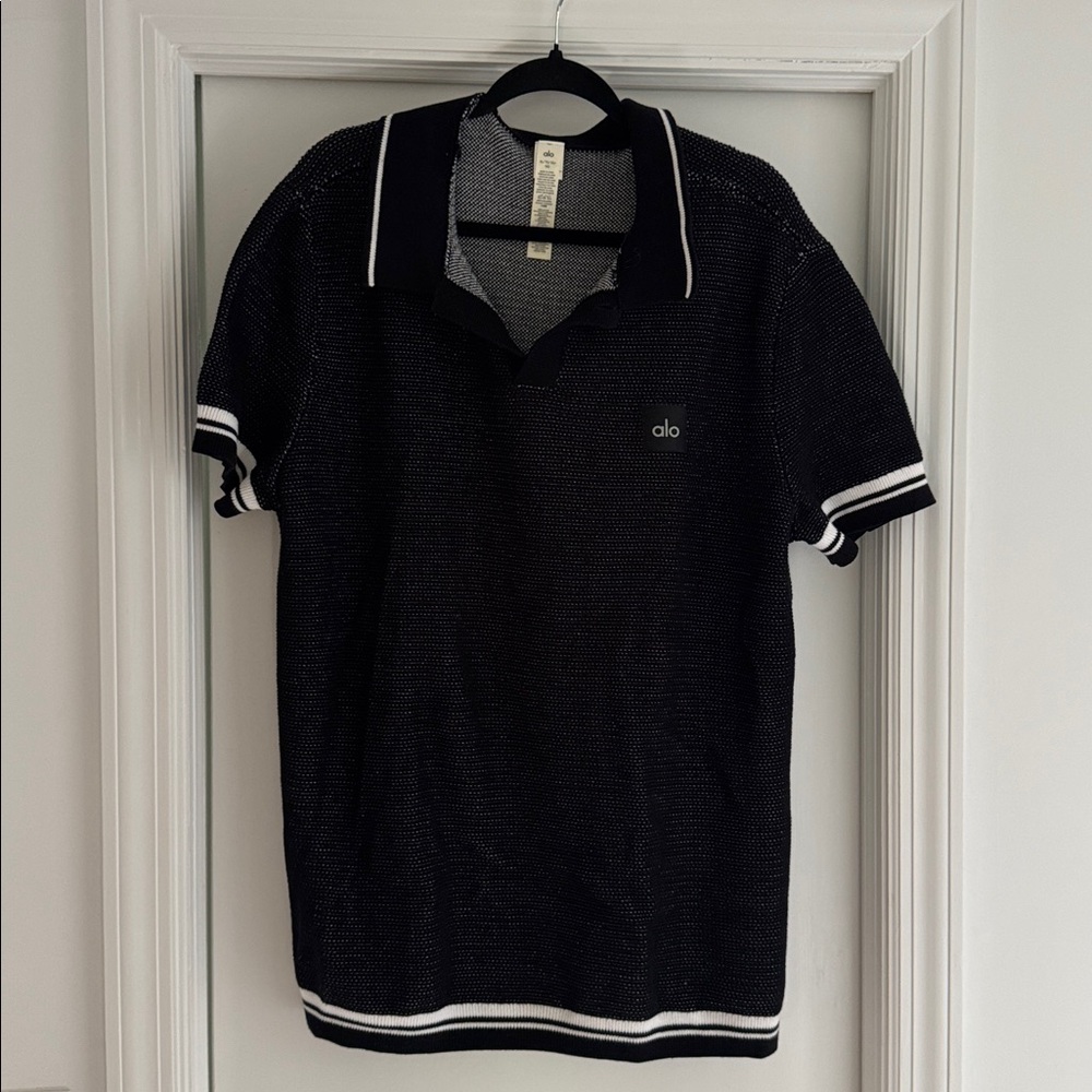 ALO sports club sweater knit Black Polo Shirt